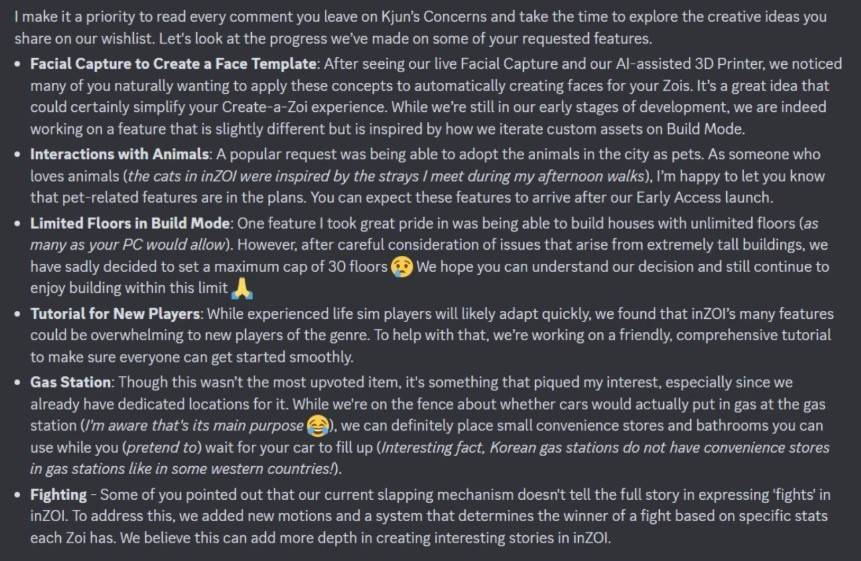 InZOI Director Confirmed Some of the Features Wishlisted by Community