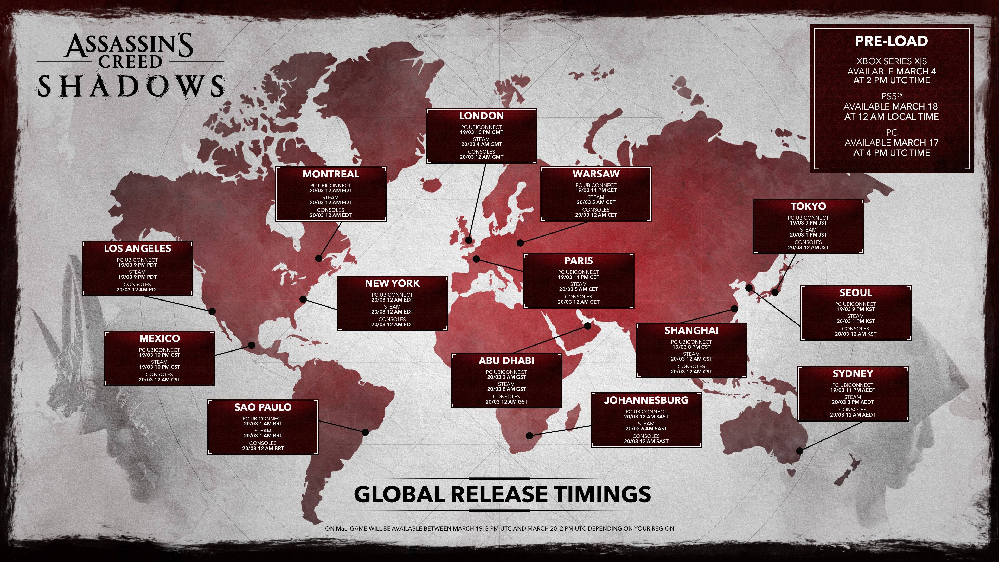 Assassin's Creed Shadows Global Release Times. Zdjęcie: Ubisoft.