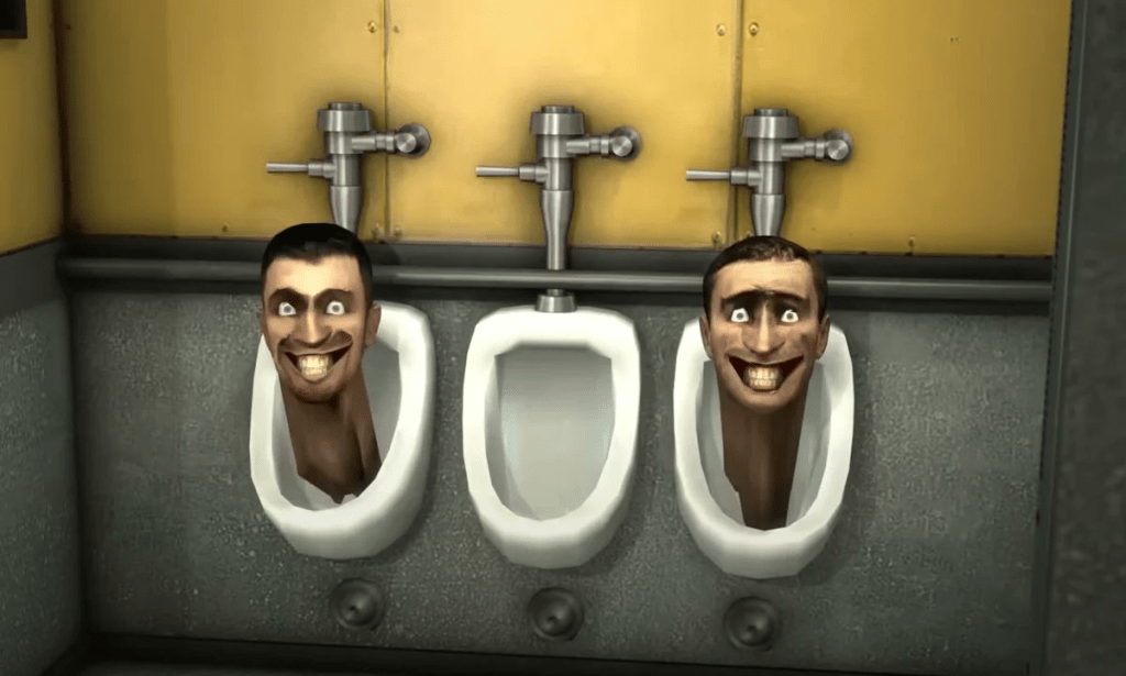 Heads emerging from a urinal in a *Skibidi Toilet* image, shared by ShiinaBR on Twitter