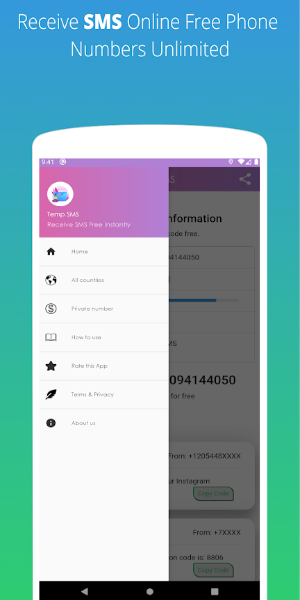 Temp SMS - Temporary Numbers स्क्रीनशॉट 0