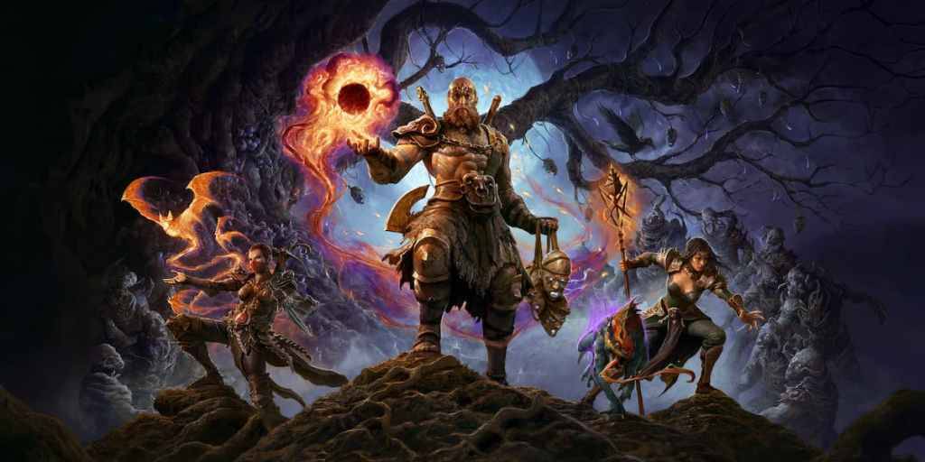 Diablo 4 promo art showcasing Season 7 class rankings.