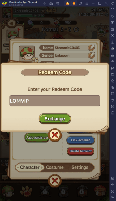 Legend of Mushroom Redeem Code Instructions