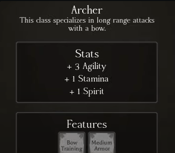 หน้าจอสร้างตัวละครสำหรับ Archer ใน Rune Slayer