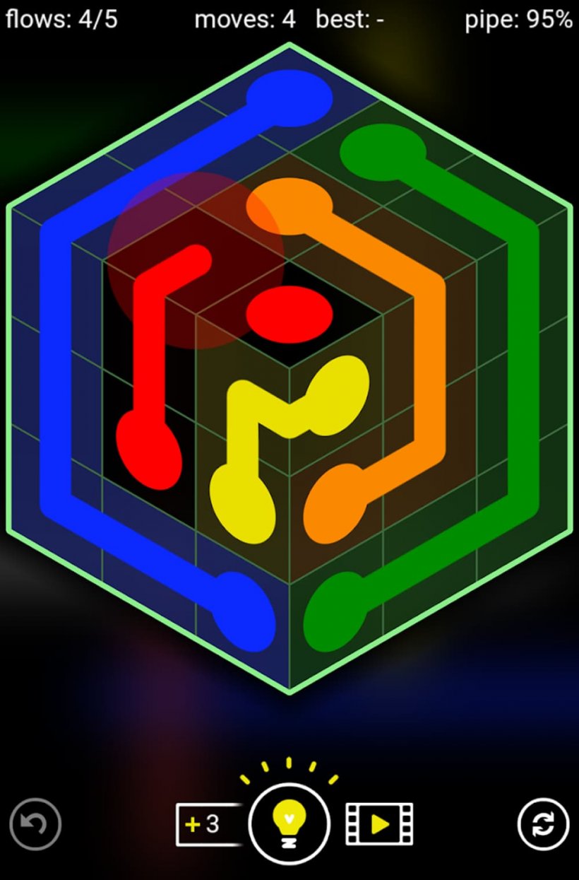 Uno screenshot di tubi di colore diverso che vengono diretti attorno a una griglia nera a forma quadrata