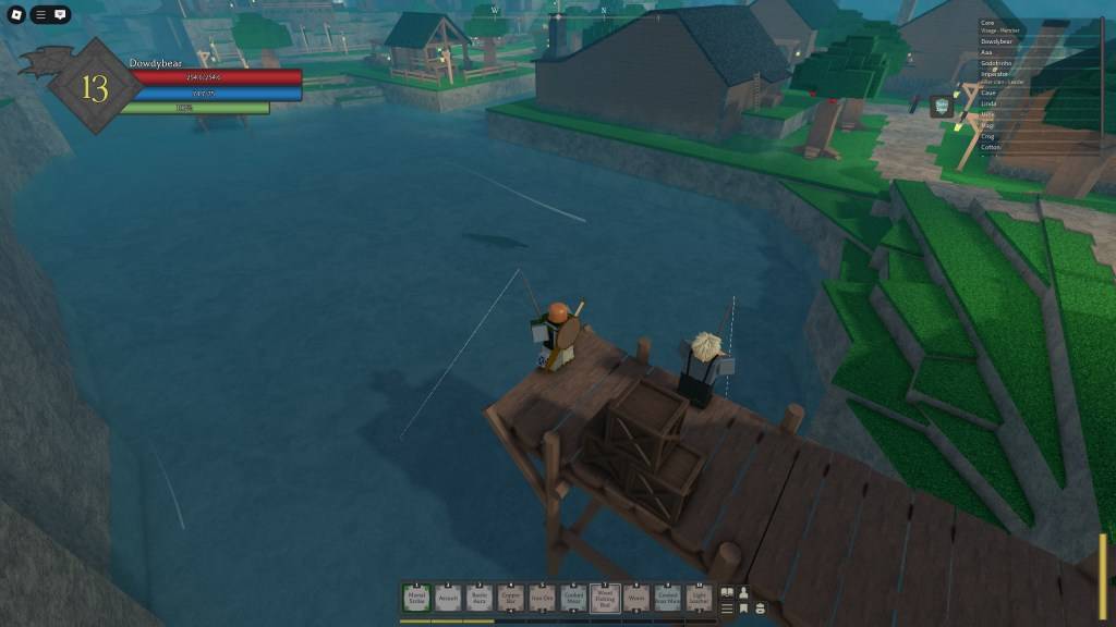 Simon the Fisherman is standing next to the Rune Slayer player who is fishing