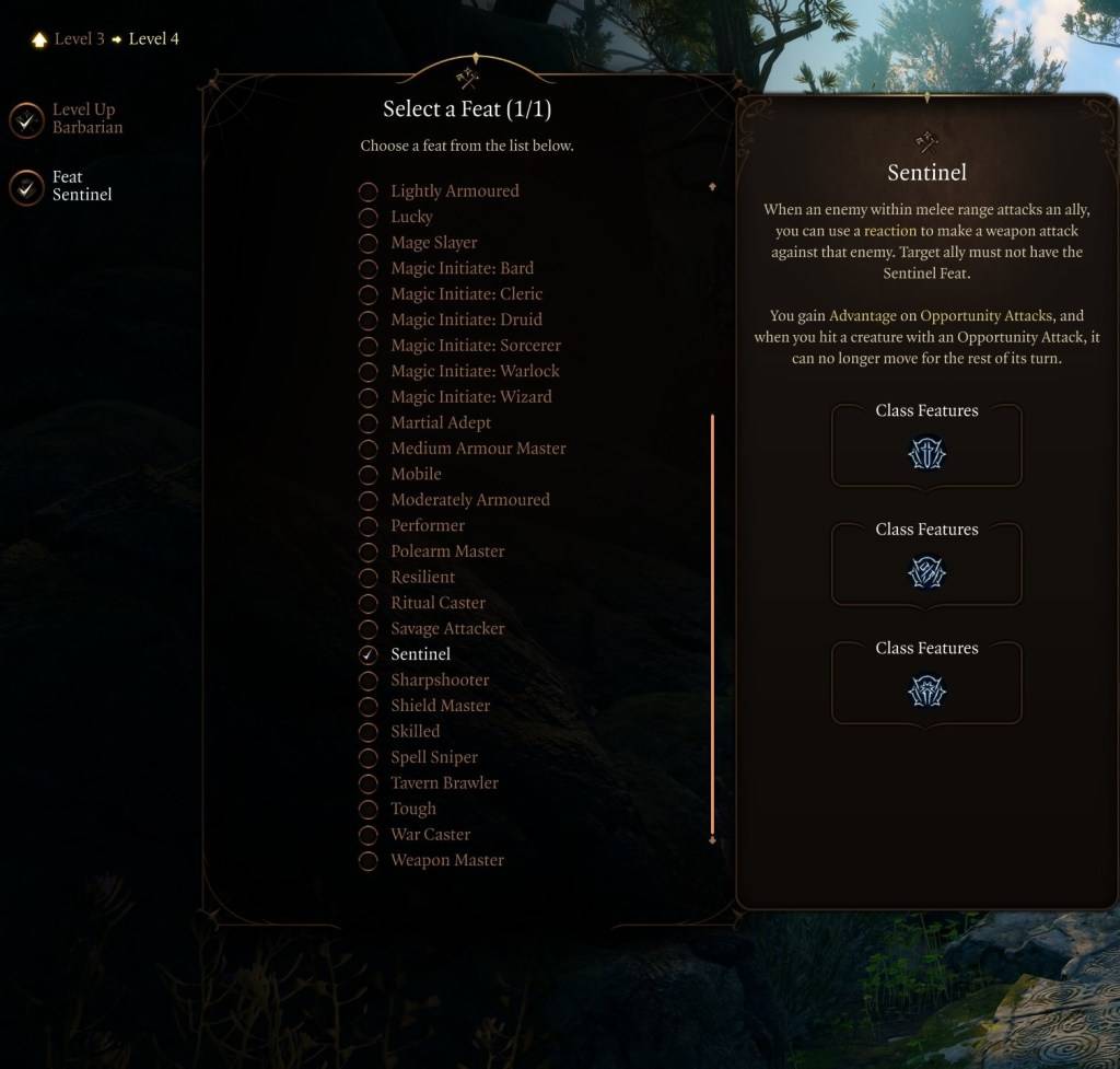 Isang imahe na nagpapakita ng Sentinel feat sa Baldur's Gate 3 (BG3), bilang bahagi ng isang artikulo sa pinakamahusay na feats upang piliin para sa klase.