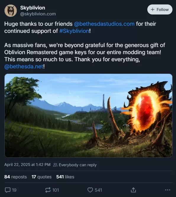 Bethesda มอบคีย์ remastered repastered ของทีม Skyblivion